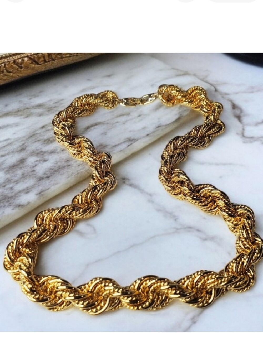 Napier Massive Vintage Gold Tone Chunky Twisted Rope Statement Necklace